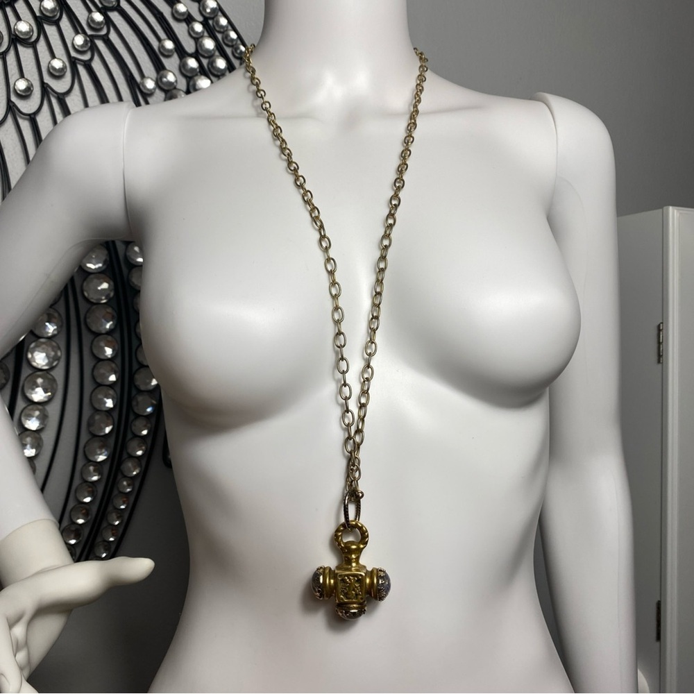 Antique 18th-century brass Italian Etruscan fob charm necklace 38” - Picture 8 of 13